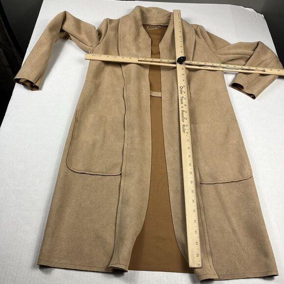 Tahari Womens Faux Leather Jacket Brown Open Front Mid Length Relaxed Fit XS - Picture 6 of 12